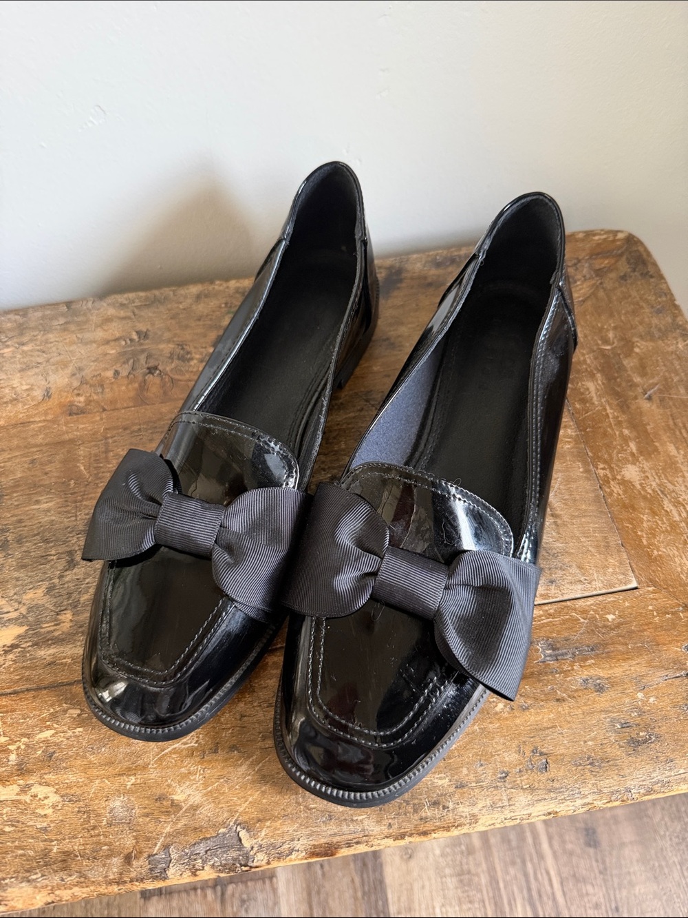 ASOS Black Slip On Loafers with Bow Size 8